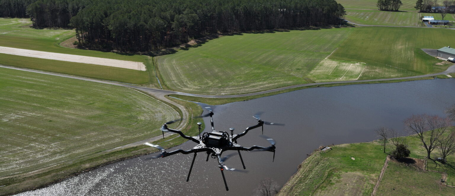 A drone flying over Maryland's Eastern Shore