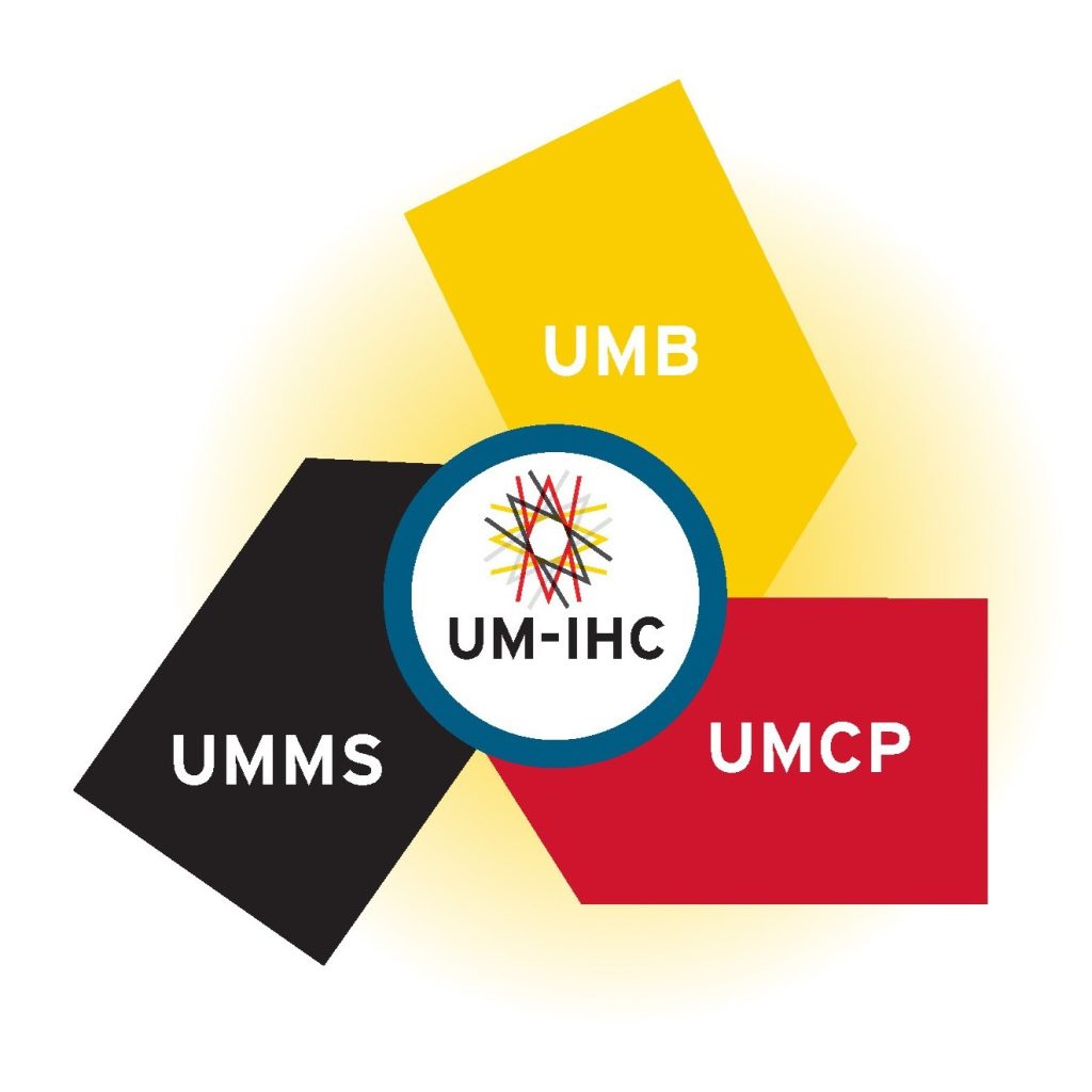 A graphic showing the relationship of UMB, UMMS and UMCP with the UM-IHC in the center
