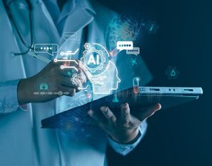 An abstract image depicting healthcare AI