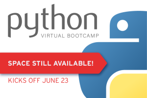 an image depicting space still available at python boot camp starting june 23
