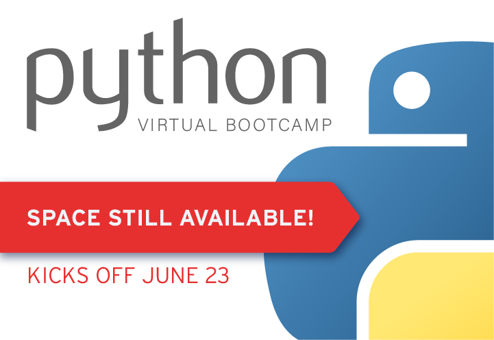 an image depicting space still available at python boot camp starting june 23