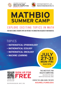 A flyer with information about the Mathbio summer camp